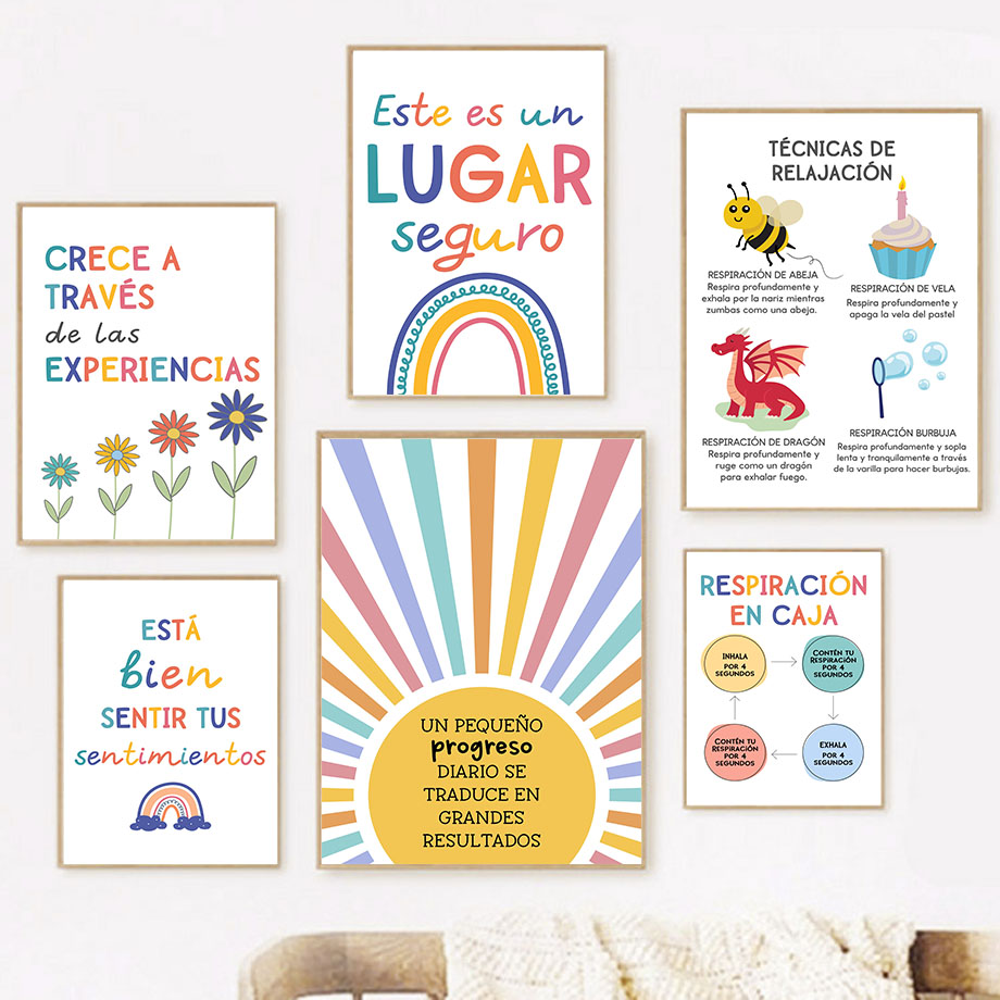 Kids Education Picture - Educazione spagnola Motto Arcobaleno Sole Wall